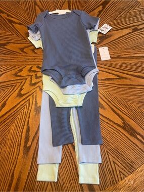 NWT infants Lullaby Lane Ribbed Short-Sleeve One-Piece & Pant Set Size 12 Month